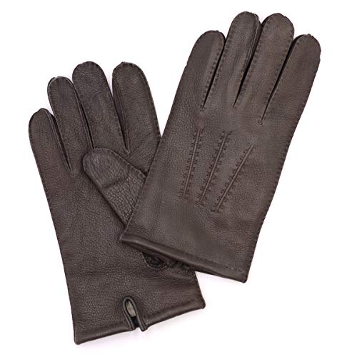Harssidanzar Mens Deerskin Leather Gloves Cashmere Lined,Brown,M