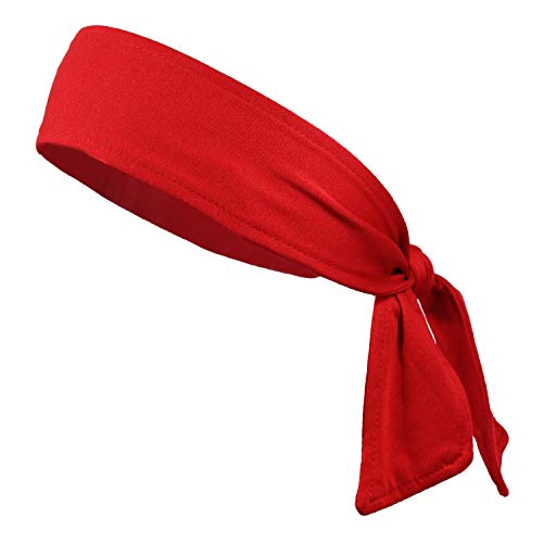 Kenz Laurenz Headbands Tie on Headband for Women Men Running Athletic Hair Head Band Elastic Sports Basketball Stetchy Yoga Workout Sweatbands Adjustable Non-Slip Moisture Wicking (red)