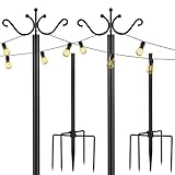 Outdoor Patio String Lights Poles - 2 Pack Metal Light Poles 9FT Black with Hooks & Wire Rope for Backyard, Wedding, Garden, Christmas & Holidays