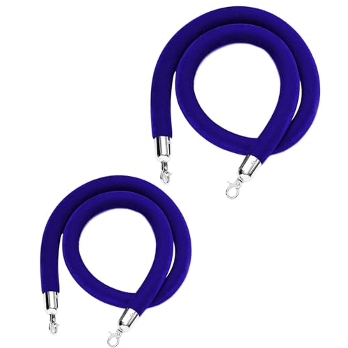 CAIFEXUE 2Pcs Stanchion Rope with Silver Hooks, Crowd Control Rope with Clasps, Barrier Rope for Party Event, Queue Line Barrier for Festival Celebration for Queue Divider/Blue/2M