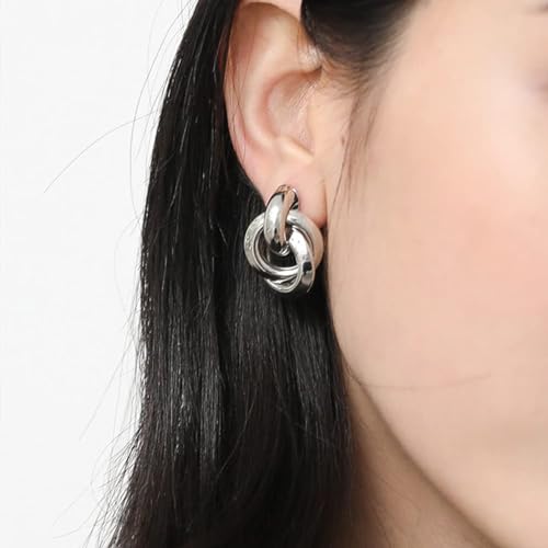 Silver Knot Clip On Earrings Statement Oval Clip On Earrings for Women No Pierced3