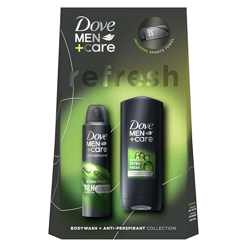 Dove Men+Care Extra Fresh Duo + Sports Towel Body Wash & Antiperspirant Deodorant Gift Set for all-day comfort, protection & fragrance 2 piece