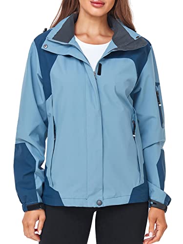 Saphirose Womens Waterproof Rain Jacket Lightweight Active Outdoor Raincoat With Removable Hood (Blue,X-Large) #TOP1