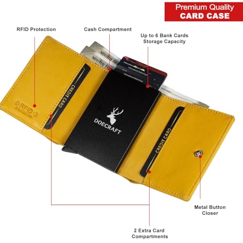 Image of Men's Genuine Leather RFID Wallet | Premium Slim Red Wallet for Men with Deer 3D Print | 8 Card Slots Secure and Durable Design | Casual Stylish | Formal & Gifting Use, Yellow and Black