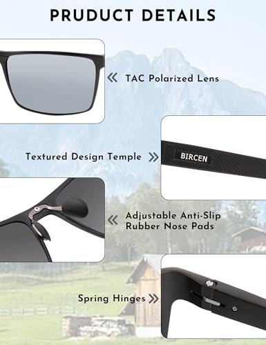 Image of BIRCEN Polarized Anti-Glare Sunglasses for Men: Lightweight Metal Wrap around Sun Glasses UV Protection for Driving Fishing