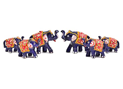 Paper Mache Elephant Showpiece – Pack of 6 | Handcrafted Blue Ele...