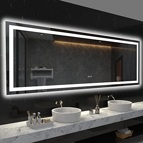 LOAAO 84X32 LED Bathroom Mirror with Lights, Anti-Fog, Dimmable, Backlit + Front Lit, Lighted Bathroom Vanity Mirror for Wall, Memory Function, Tempered Glass, ETL Listed