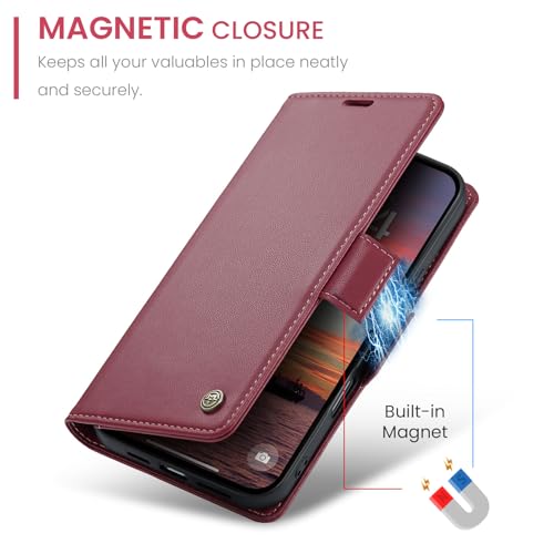 Coque pour iPhone 16 étui portefeuille avec blocage RFID bordeaux