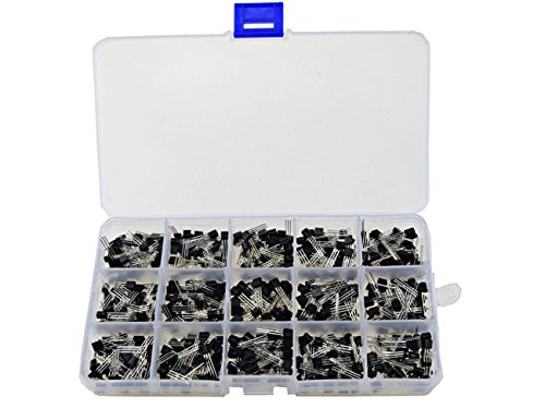 WINGONEER 600PCS 15Values 40-160V 50-600mA NPN PNP Power Transistor Assortment Assorted Kit 2N2222-S9018