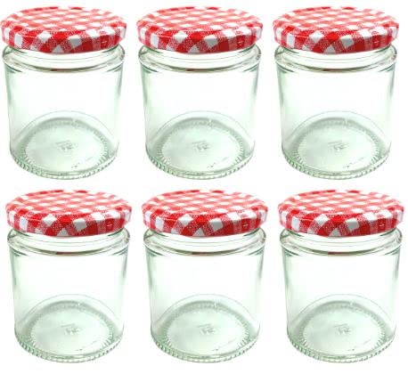 Nutley's 190ml Round Glass Jam Jar with Red Gingham Lid (Pack of 6) Cover