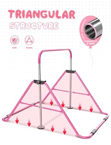 Sportsroyals Gymnastics Bar for Kids,Adjustable Height Gymnastic Horizontal Bars,Folding Gymnastic Junior Training Kip Bar for Home, Pink (Pink)