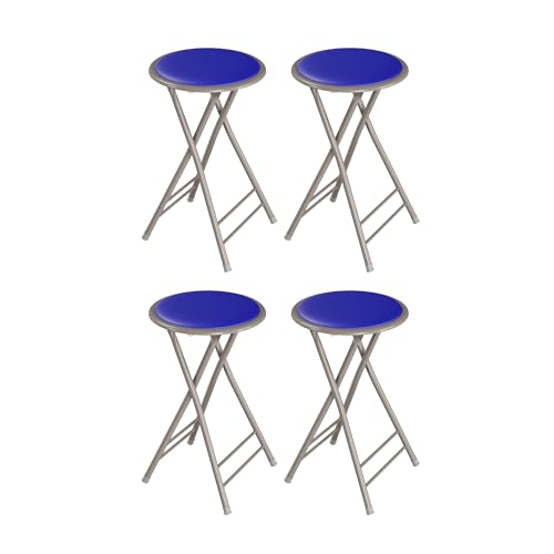 Image of Lavish Home Folding Stool with Padded Backless Seat Set of 4, Blue, 24 inch | Counter Height Bar Stools with 225lb Capacity, Portable Indoor & Outdoor, Extra Seat for Kitchen, Rec Room or Camping