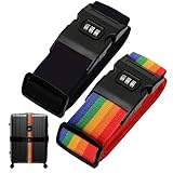 liuchanghe Koffergurt 2 Stück, Verstellbare Kofferband mit Schloss, kofferband Gurt mit Adressschild, für Schnell erkennen Gepäck Reisetasche Koffer (Schwarz & Regenbogen)