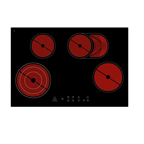 Respekta Rahmenloses Glaskeramikkochfeld autark / Einbaukochfeld mit 4 Platten / 9 Leistungsstufen / Touch Control / Bräterzone & 2-Kreis Kochplatte / Timer / 77 cm / in schwarz / KM 7700