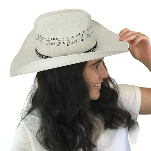 Image of SILVERFEVER Straw Cowboy Hat Cowgirl Hats Men Women Sun Hat Sombreros Vagueros Classic Western Accents Sombreros