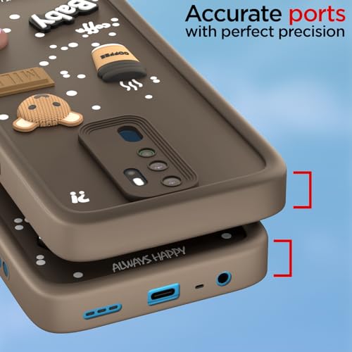 Image of Pikkme Back Cover for Oppo A5 2020 / A9 2020 | Cute Fun Cartoon 3D Bear Silicone Full Body Protection Bumper Case (Brown)
