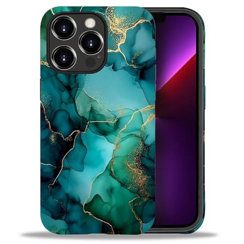 Coque iPhone 13 Pro Max antichoc esthétique marbre doré bleu sarcelle - 2