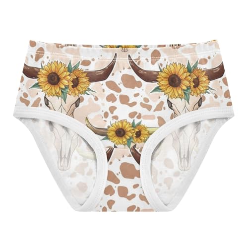 Cow Skulls Sunflowers Panties for Girl Toddler Underwear Floral Cotton Artistic Briefs Undies Kids 2t