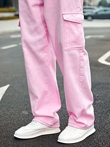 WDIRARA Men's Textured Cargo Jeans Straight Leg Denim Biker Pants with Multi Flap Pockets4