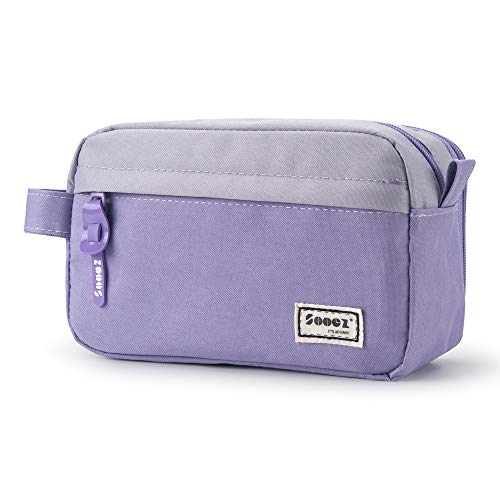Sooez High Capacity Pencil Case Big Pencil Bag Pouch Box Organizer Pen Case Portable Journaling Supplies with Easy Grip Handle & Loop Asthetic Supply for Girls Adults Purple
