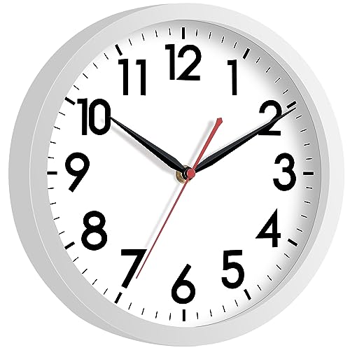 Image of AKCISOT 12 Inch Wall Clock Silent Non Ticking Modern Wall Clocks Battery Operated, Analog Classic Clock Decorative for Bedroom, Kitchen, Home Office, Bathroom, School, Living Room (White)