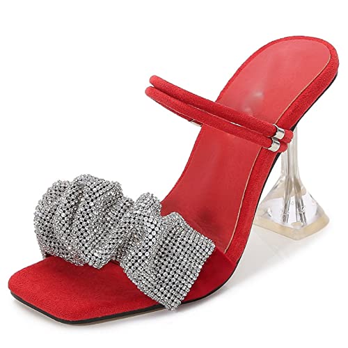 Sandales féminines d'été talons carrés strass grande taille 11.5 UK