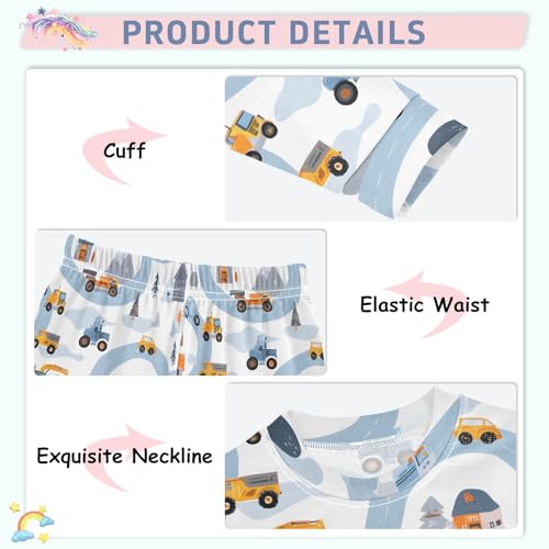 Cartoon Pajamas Set Blue Road Vehicle Pattern Long Sleeve PJs Cotton Jammies Sleepwear Top and Pants4