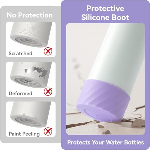Image of 3Pcs Stanley Cup Accessories, Silicone Water Bottle Sleeve, Anti-Slip Protective Tumbler Cover for Stanley Cup, Purple Pink Green, Universal Fit 6-7cm Base Diameter, Outdoor Office Daily Use