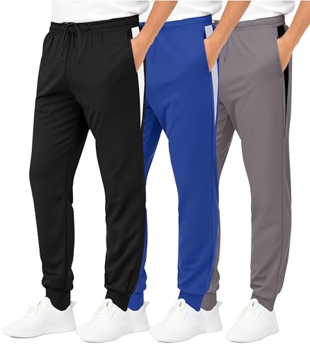 Image of Real Essentials 3 Pack: Boys' Athletic Jogger Sweatpants - Kids Teens Youth Active Sports Pants with Pockets (Sizes 5-18)
