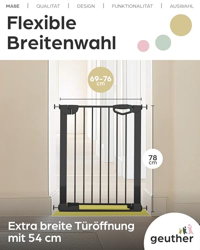 Geuther Türschutzgitter Easylock Flatstep Schwarz I Treppenschutzgitter zum Klemmen oder Bohren I Breite 69-76 cm I Türschutz für Ihr Baby & Haustier I Kinderschutzgitter beidseitig öffnend