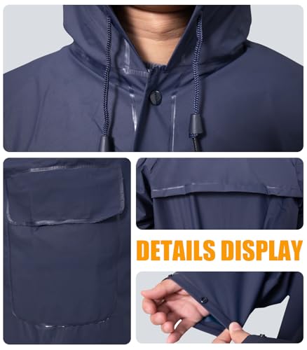 RainRider Long Raincoat for Adult Waterproof Lightweight Rain Jacket Reusable Rainwear3