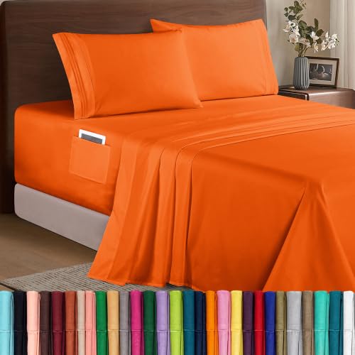 Image of Elegant Comfort Luxury 1500 Premium Hotel Quality Microfiber 4-Piece Sheet Set - Soft, All Around Elastic 18-24 Inches Deep Fitted Sheet - Extra Deep Pocket Sheets, Full, Elite Orange