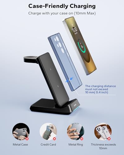 Image of KPON 3 in 1 Charging Station for Samsung, Wireless Charger for Thick Cases, Foldable Phone and Watch Charger Stand for Galaxy S26 /S25 /S25 Ultra /S24 /Android Devices, Galaxy Watch Not for watch9 /ultra2