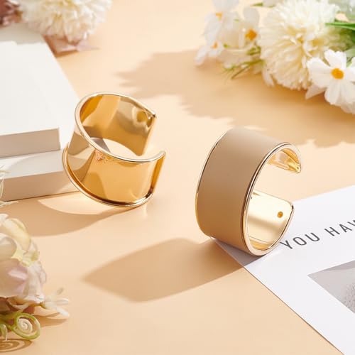 UNICRAFTALE 2pcs Golden Grooved Bangles Punk Style Wide Band Open Cuff Bangle Adjustable Alloy Wrist Cuff Wrap Bracelet for Gemstone Leather Inlay Bangle Making 3.45cm Wide2