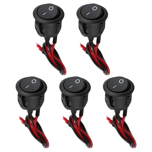 5 Stück Wippschalter Runde Schalter 12v mit Draht Kippschalter 12v Mini Rund 2 Polig Ein/Aus Spst Switch Kippschalter Mikroschalter für Lichtschalter Wohnmobil Auto/Motorrad/Haushaltsgeräte (D)