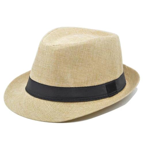 Cuban Fedora Sun Hats Men with Adjustable Strap Short Brim 1920s Unisex Party Costume Hats (US Alpha L Cream Beige)