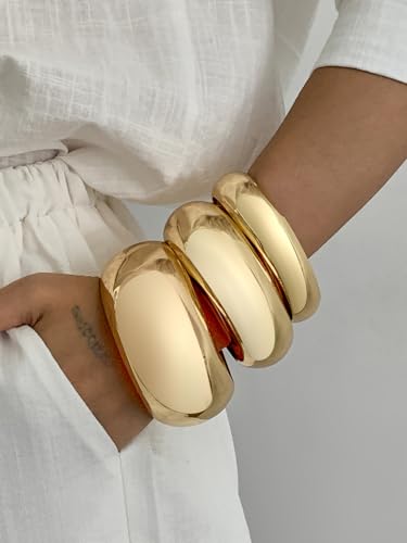 Chunky Gold Bracelets for Women Trendy Wide Wrist Silver Bangles Bracelet Stack Statement Bangle Fashion Jewelry Gift Accessories3