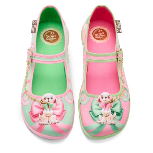 Image of Hot Chocolate Design Whimsical Women's Mary Jane Flats | Adjustable Buckle Strap, Round Closed Toe, Cushioned Insole, Vegan Textile, Lightweight All-Day Wear