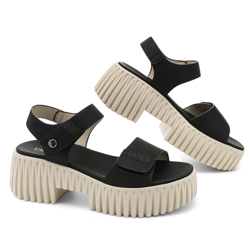 Image of UBFEN Womens Platform Sandals Chunky Wedge Heel Comfortable Arch Support | Lightweight Block Heel, Adjustable Straps, Soft Cushioned Footbed for Dressy, Casual, and Summer Wear