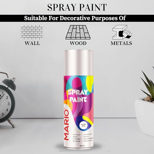 Image of Mario Spray Paint - 1007 Matt White (400ml) | Matte White Spray Paint for Cars, Bikes, Furniture & Interior Walls