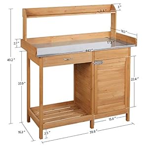Topeakmart outdoor potting bench table work station garden planting with cabinet drawer top shelf lower shelf natural wood  urban country home decor