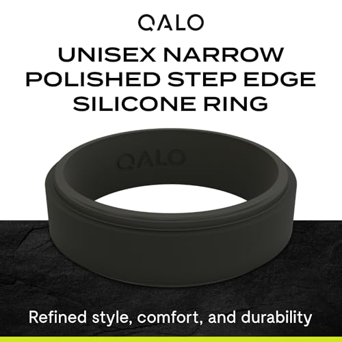 QALO Men & Women's Rubber Silicone Ring, Narrow Polished Step Edge Rubber Wedding Band, Breathable, Durable Unisex Engagement Silicone Ring, Multi Colors2