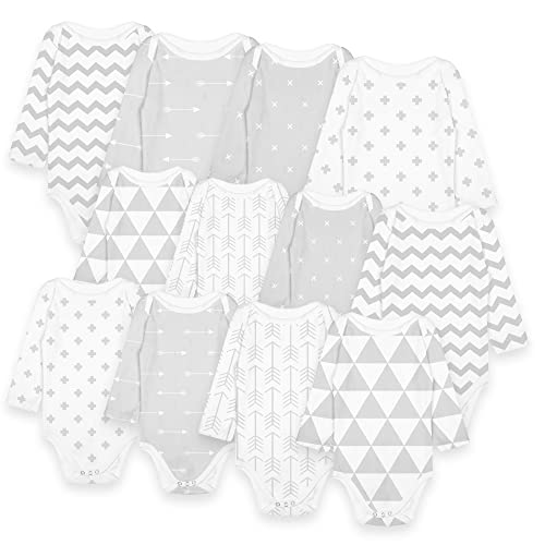 BaeBae Goods Grey/White Triangles Long Sleeve Bodysuit Set (3-6 Months)