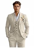 Diaryan Men's Suits Linen Beige Big and Tall Suit for Men Beach Wedding Prom Suits Grooms Tuxedos Mens Tux Jacket Vest Pant L