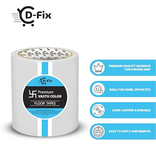 Image of D-fix Vastu Color Floor Tapes | 4 Inch Wide, 25M Each | White | Vastu Dosh Remedy, Vastu Correction for WC, Toilet, Entrance, Home & Office (1 Rolls Pack)