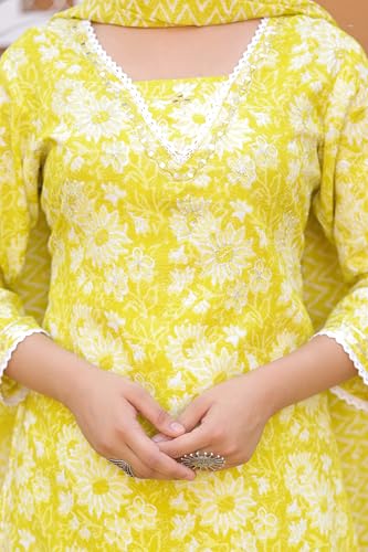 Image of PARTHVI Women's Printed Calf Length Straight Kurta & Skirt With Dupatta Set