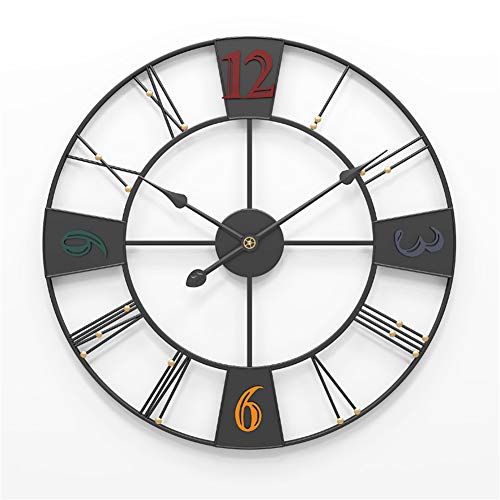 FOOSKOO Desk Clock Wanduhr Wall Clocks Wanduhren Römische Ziffern Metall Antike Vintage Moderne einfache Schmiedeeisen Mute Zeitmeßgerät Wohnzimmer Kreative Wanduhr 50CM (Color : Black) Cover