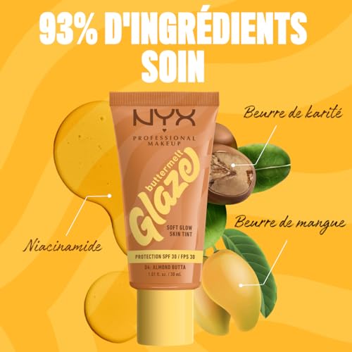 NYX Professional Makeup Fond de Teint Hydratant SPF30 Tenue Longue Durée Jusqu'à 12h 93% d'Ingrédients Soin Formule Vegan Buttermelt Glaze Tint Teinte : Almond Butta 30ml - vue 5