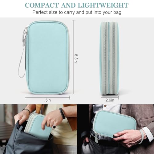 Image of FYY Electronic Organizer, Travel Cable Organizer Bag Pouch Electronic Accessories Carry Case Portable Waterproof Double Layers Storage Bag for Cable, Charger, Phone, Earphone, Medium Size, Mint Green