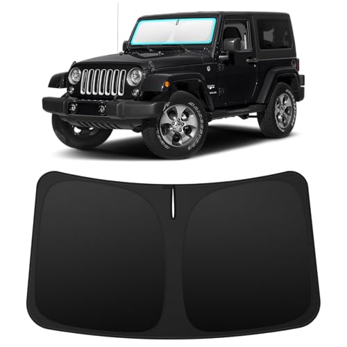 INSAUTO Custom Fit Windshield Sun Shade Accessories for Jeep Wrangler TJ JK 1997-2018, Foldable Front Window Sunshade, UV & Heat Reflector, Keeps Interior Cool, Includes Storage Bag
